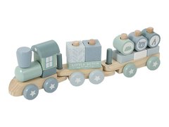 Trenulet bleu din lemn cu piese pentru stivuire